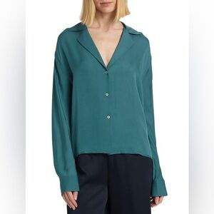 100% Silk Emerald Green Kenar Button-down Shirt Size 12